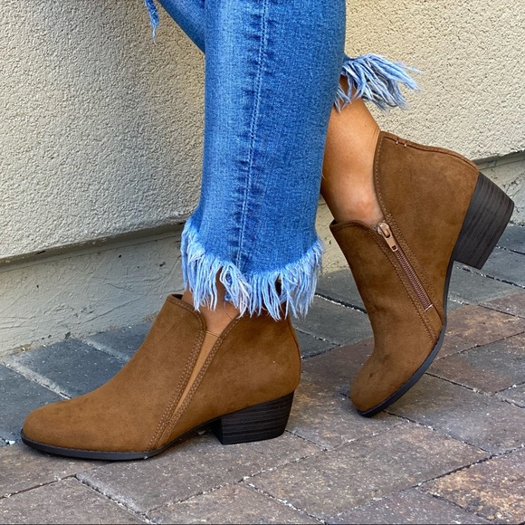 Cognac Asymmetrical Style Boho Chic Ankle Booties - Picture 5 of 9